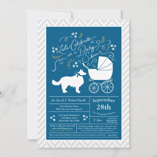Border Collie Dog Baby Shower Blue Boy Einladung (Vorderseite)