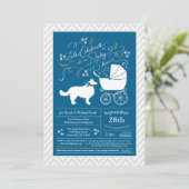 Border Collie Dog Baby Shower Blue Boy Einladung (Stehend Vorderseite)