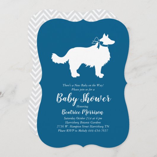 Border Collie Dog Baby Shower Blue Boy Einladung (Vorne/Hinten)