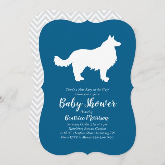 Border Collie Dog Baby Shower Blue Boy Einladung (Vorne/Hinten)