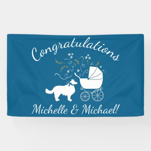 Border Collie Dog Baby Shower Welpe Blue Boy Banner (Horizontal)