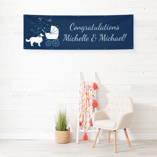 Border Collie Dog Baby Shower Welpe Blue Boy Banner (Insitu)