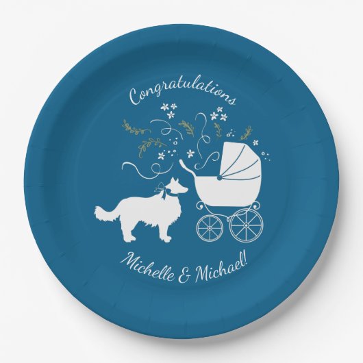 Border Collie Dog Baby Shower Welpe Blue Boy Pappteller (Vorderseite)