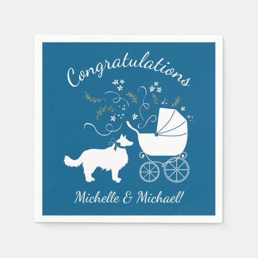 Border Collie Dog Baby Shower Welpe Blue Boy Serviette (Vorderseite)
