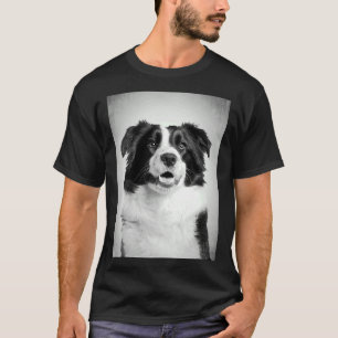 Border Collie Dog Bw Vintag D8 T-Shirt