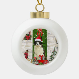Border Collie Dog Christmas   Keramik Kugel-Ornament