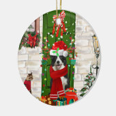 Border Collie Dog Christmas Keramik Ornament (Links)