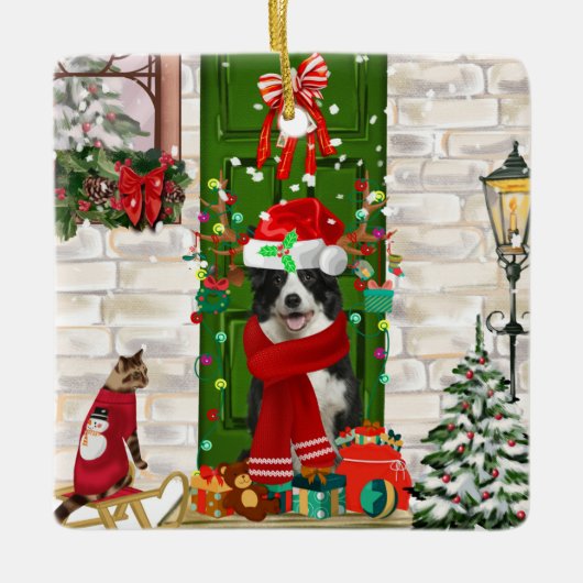 Border Collie Dog Christmas Keramikornament (Vorderseite)