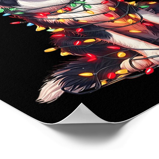 Border Collie Dog Christmas Lights Santa Hat Dog L Poster (Ecke)