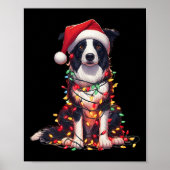 Border Collie Dog Christmas Lights Santa Hat Dog L Poster (Vorne)