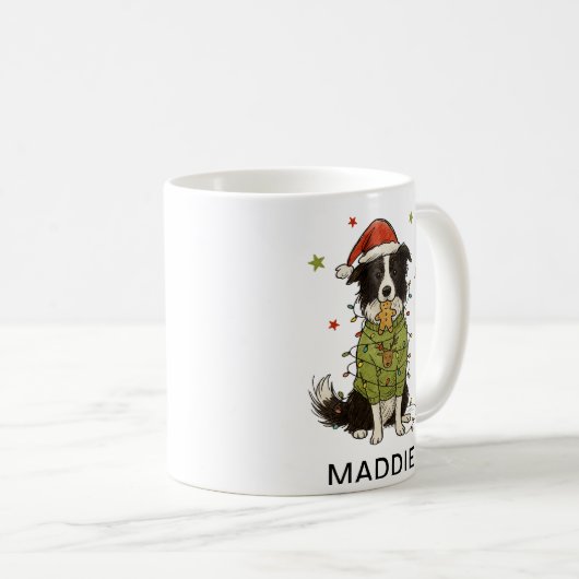 Border Collie Dog Christmas Lights Sweater Kaffeetasse (VorderseiteRechts)