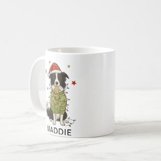 Border Collie Dog Christmas Lights Sweater Kaffeetasse (Vorderseite Links)