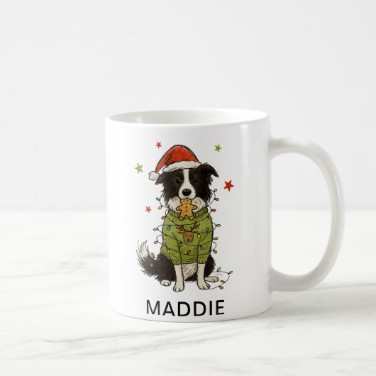 Border Collie Dog Christmas Lights Sweater Kaffeetasse (Rechts)