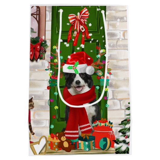 Border Collie Dog Christmas Mittlere Geschenktüte (Rückseite)