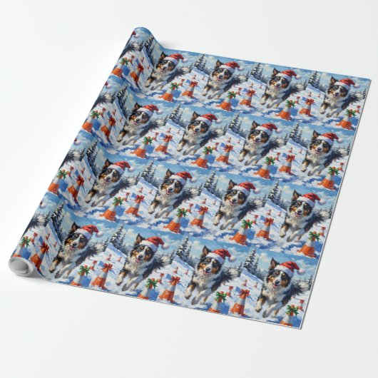 Border Collie Dog Christmas Snow Agility Fun Geschenkpapier (Ungerollt)