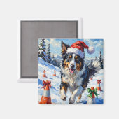 Border Collie Dog Christmas Snow Agility Fun Magnet (Vorderseite/Rückseite)