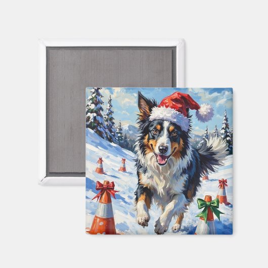 Border Collie Dog Christmas Snow Agility Fun Magnet (Vorderseite/Rückseite)