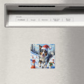 Border Collie Dog Christmas Snow Agility Fun Magnet (In Situ (Geschirrspüler))
