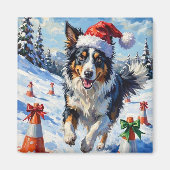 Border Collie Dog Christmas Snow Agility Fun Magnet (Vorne)