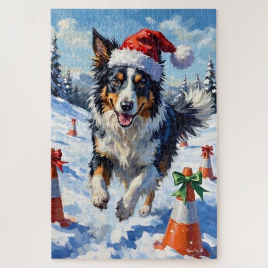 Border Collie Dog Christmas Snow Agility Fun Puzzle (Vertikal)