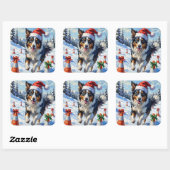 Border Collie Dog Christmas Snow Agility Fun Quadratischer Aufkleber (Blatt)