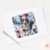 Border Collie Dog Christmas Snow Agility Fun Quadratischer Aufkleber (Umschlag)