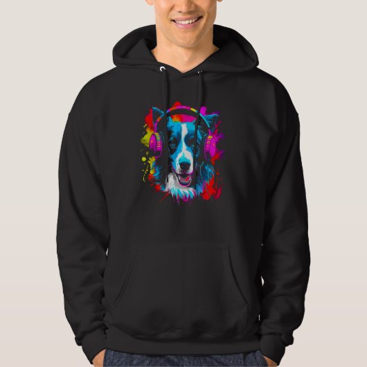 Border Collie Dog DJ Festival Hoodie (Vorderseite)