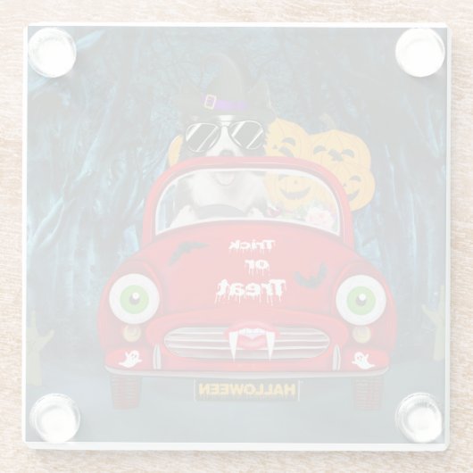 Border Collie Dog Driving Car Beängstigend Hallowe Glasuntersetzer (Rückseite)