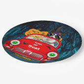 Border Collie Dog Driving Car Beängstigend Hallowe Pappteller (Schrägansicht)