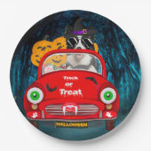 Border Collie Dog Driving Car Beängstigend Hallowe Pappteller (Vorderseite)
