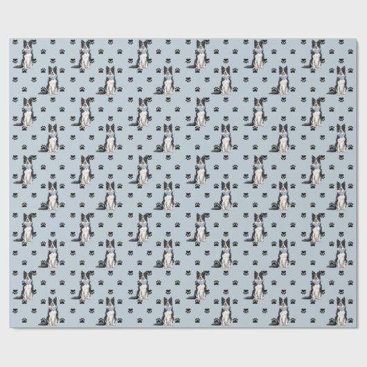 Border Collie Dog Druckmuster auf Silber Geschenkpapier (Flach)