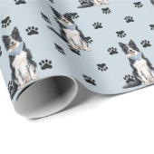 Border Collie Dog Druckmuster auf Silber Geschenkpapier (Rolleneckpunkt)