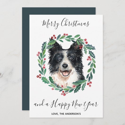 Border Collie Dog Elegant Frohe Weihnachten (Vorne/Hinten)
