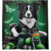 Border Collie Dog Fahrrad St. Patrick's Day Duschvorhang (Vorderseite)