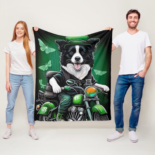 Border Collie Dog Fahrrad St. Patrick's Day Fleecedecke (Beispiel)