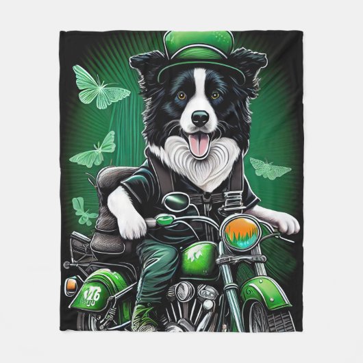 Border Collie Dog Fahrrad St. Patrick's Day Fleecedecke (Vorderseite)