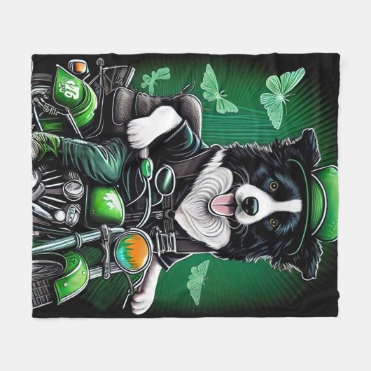 Border Collie Dog Fahrrad St. Patrick's Day Fleecedecke (Vorderseite (Horizontal))