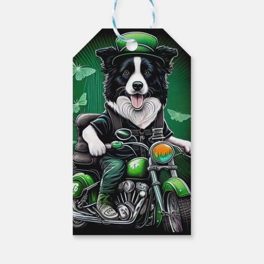 Border Collie Dog Fahrrad St. Patrick's Day Geschenkanhänger (Rückseite)