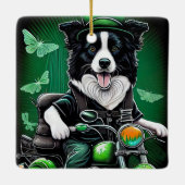 Border Collie Dog Fahrrad St. Patrick's Day Keramikornament (Rückseite)
