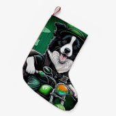 Border Collie Dog Fahrrad St. Patrick's Day Kleiner Weihnachtsstrumpf (Vorderansicht (hängend))