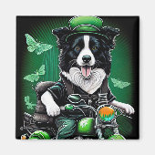 Border Collie Dog Fahrrad St. Patrick's Day Magnet (Vorne)