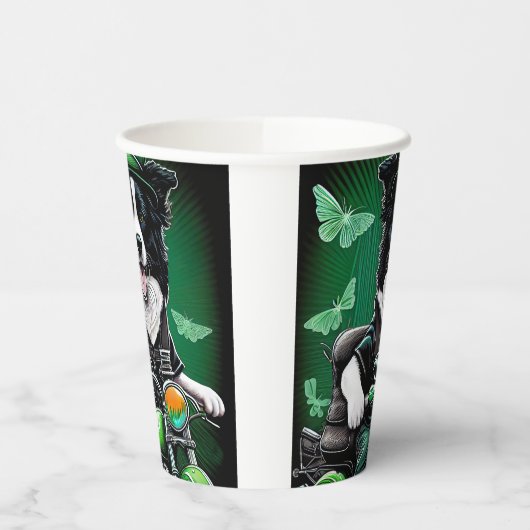 Border Collie Dog Fahrrad St. Patrick's Day Pappbecher (Links)