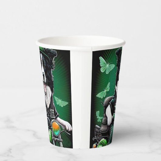 Border Collie Dog Fahrrad St. Patrick's Day Pappbecher (Rechts)
