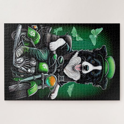 Border Collie Dog Fahrrad St. Patrick's Day Puzzle (Horizontal)