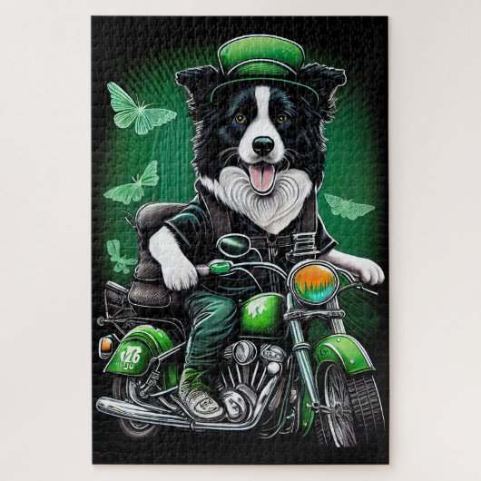 Border Collie Dog Fahrrad St. Patrick's Day Puzzle (Vertikal)