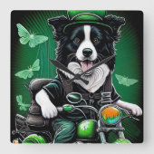 Border Collie Dog Fahrrad St. Patrick's Day Quadratische Wanduhr (Vorderseite)