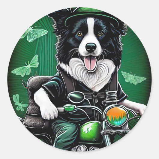 Border Collie Dog Fahrrad St. Patrick's Day Runder Aufkleber (Vorderseite)