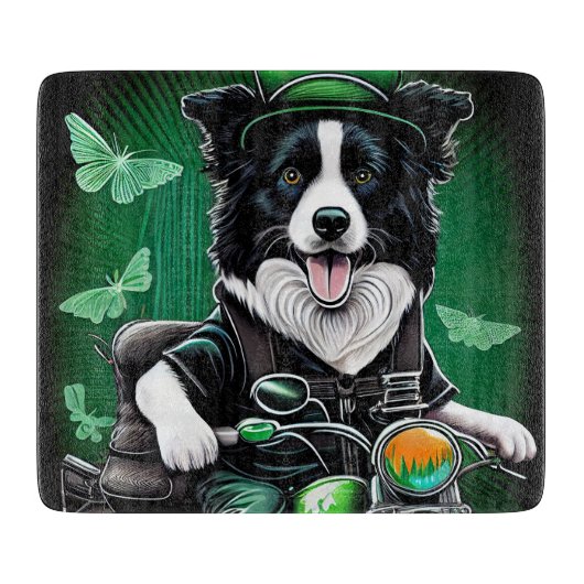 Border Collie Dog Fahrrad St. Patrick's Day Schneidebrett (Vorderseite)