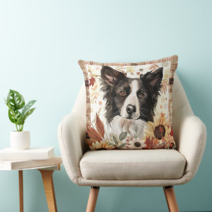 Border Collie Dog Fall Wasserfarben Blume Kissen