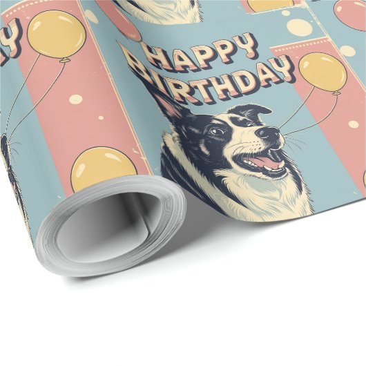 Border Collie Dog farbenfroh Geschenkpapier (Rolleneckpunkt)